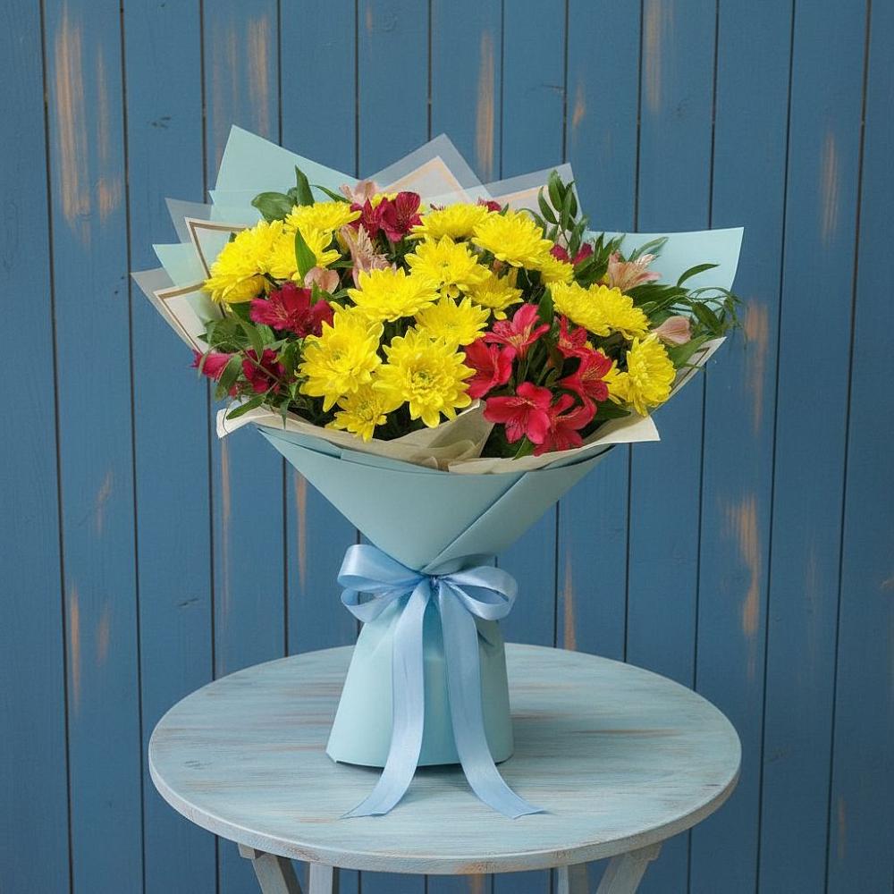 Букет цветов из: Альстромерии и Хризантемы в Малое Карлино
