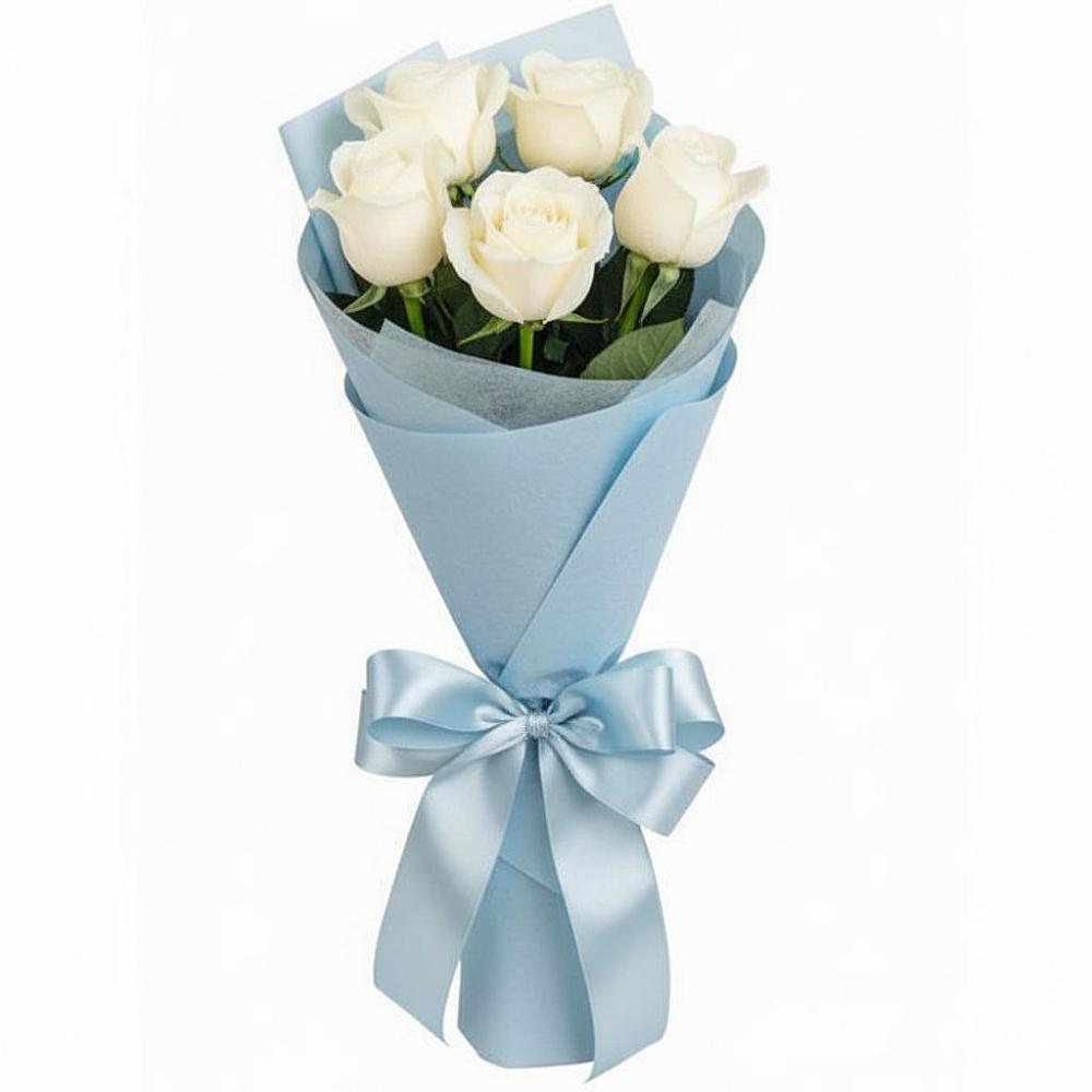Букет 5 Белых роз Проуд в Малое Карлино