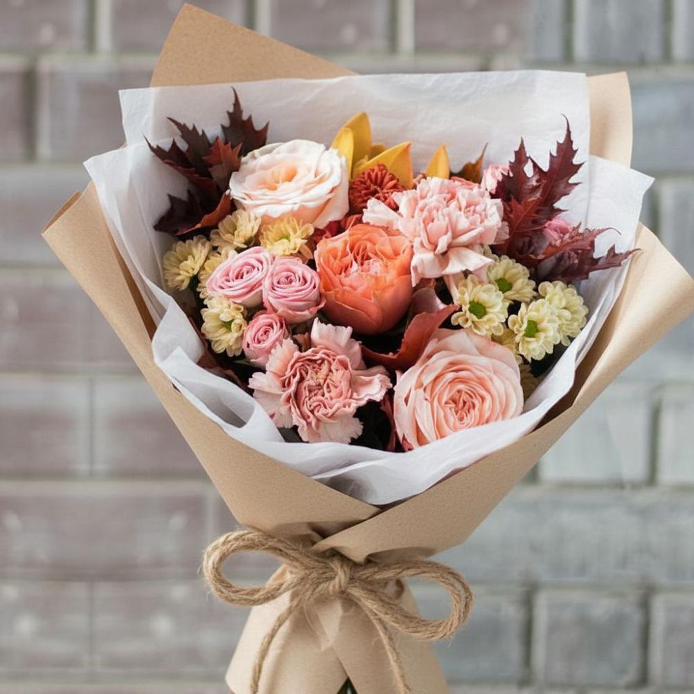 Букет цветов из: Гвоздики, Хризантемы и Розы в Малое Карлино