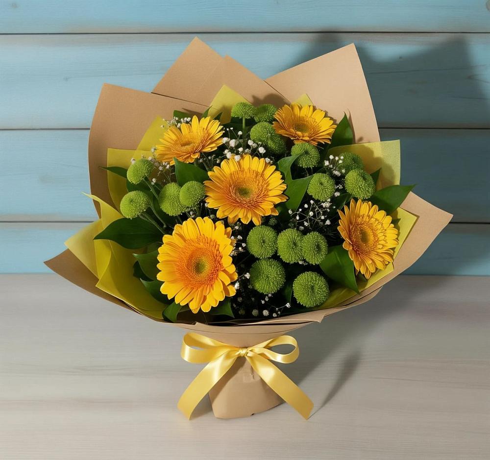 Букет цветов из: Герберы и Хризантемы в Малое Карлино