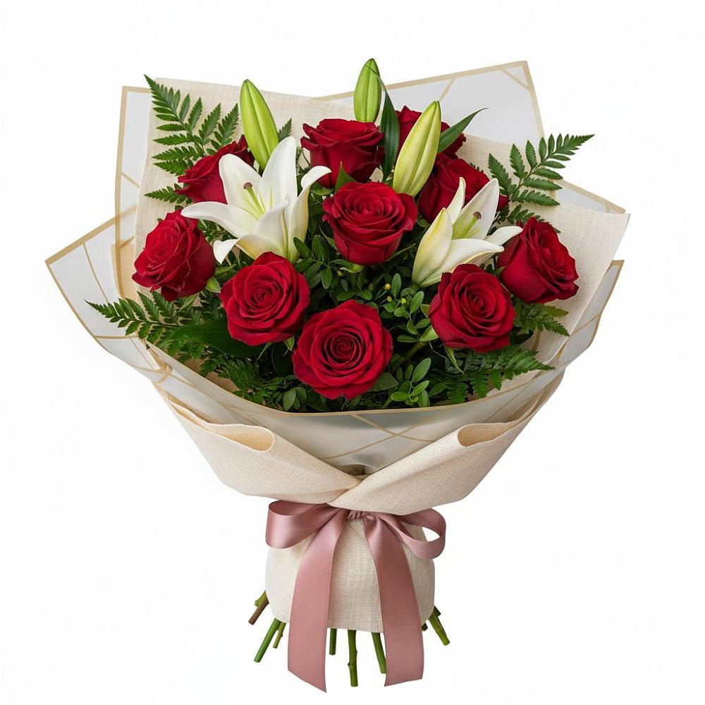 Букет цветов из: Лилии и Розы в Малое Карлино