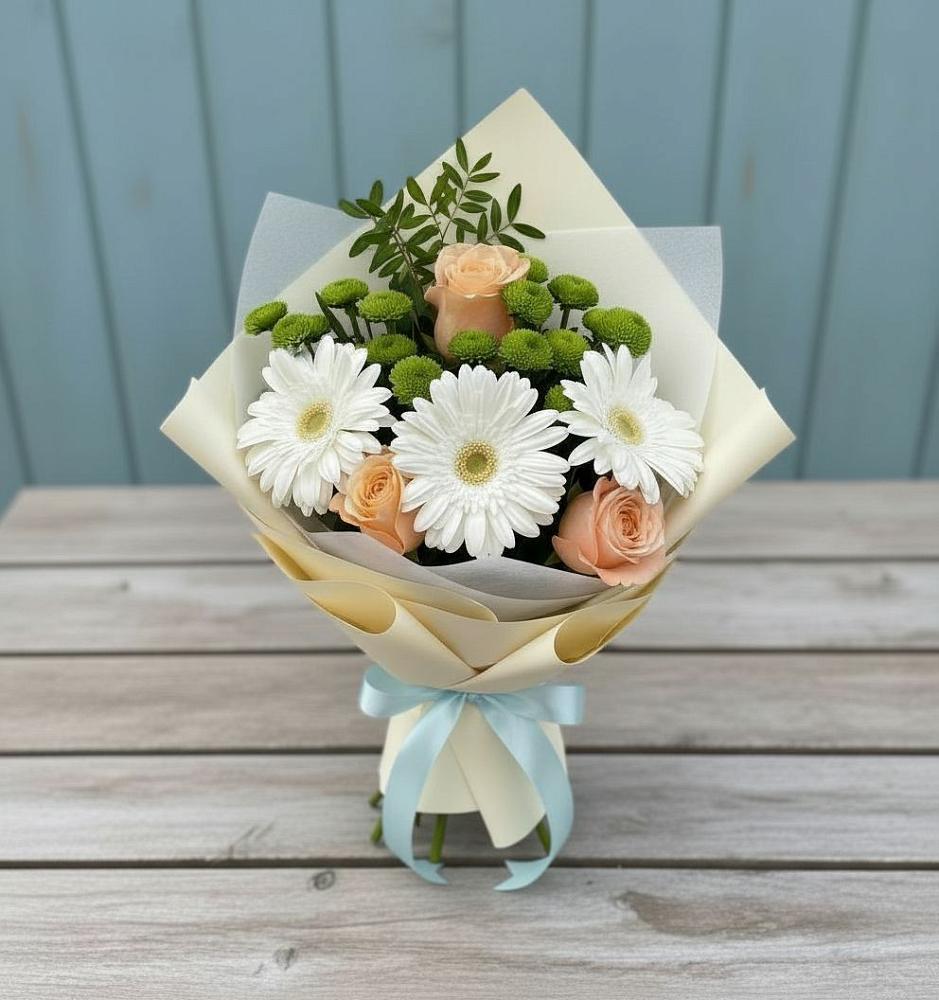 Букет цветов из: Герберы, Розы и Хризантемы в Малое Карлино