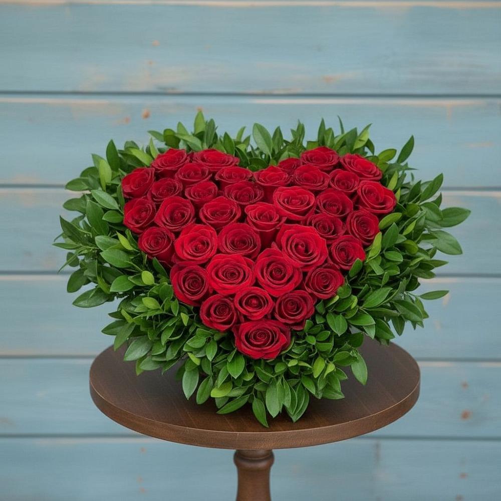 Цветочная композиция из Розы в виде сердца в Малое Карлино