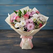 Букет цветов из:  Хризантемы, Альстромерии и Розы в Малое Карлино