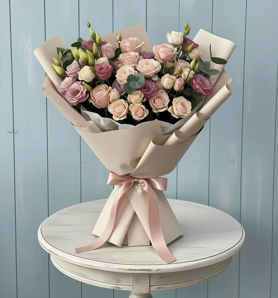 Букет цветов из: Розы и Лизиантусы в Малое Карлино