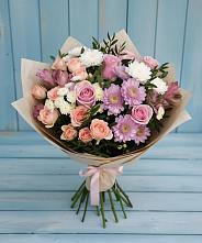 Букет цветов из:  Хризантемы, Розы и Альстромерии в Малое Карлино